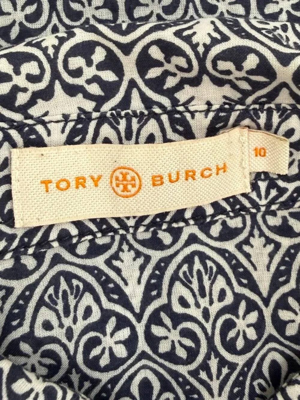 Tory Burch Brigitte Printed Button Down Blouse Blue White Cotton Size 10